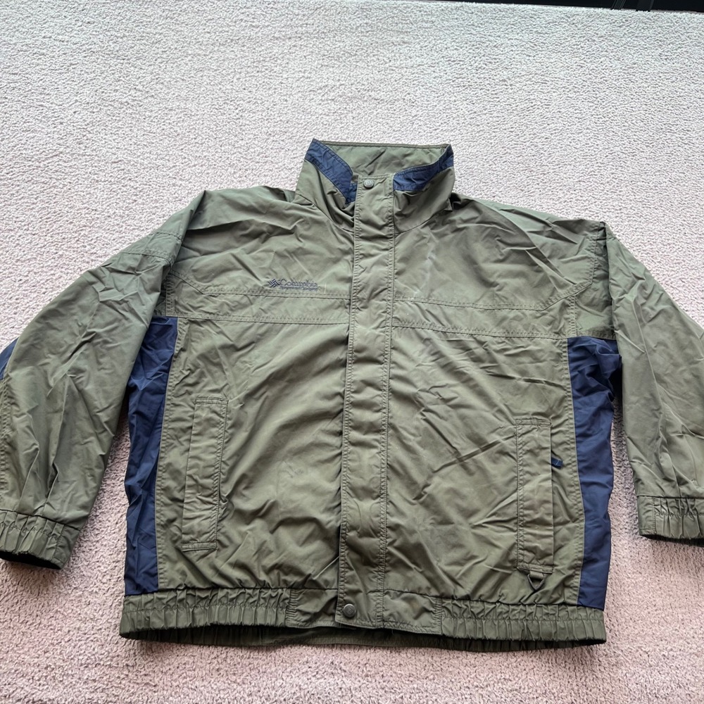 Vintage Columbia Bugaboo Jacket Mens L Green Navy Blue 90s SM7013 Windbreaker
